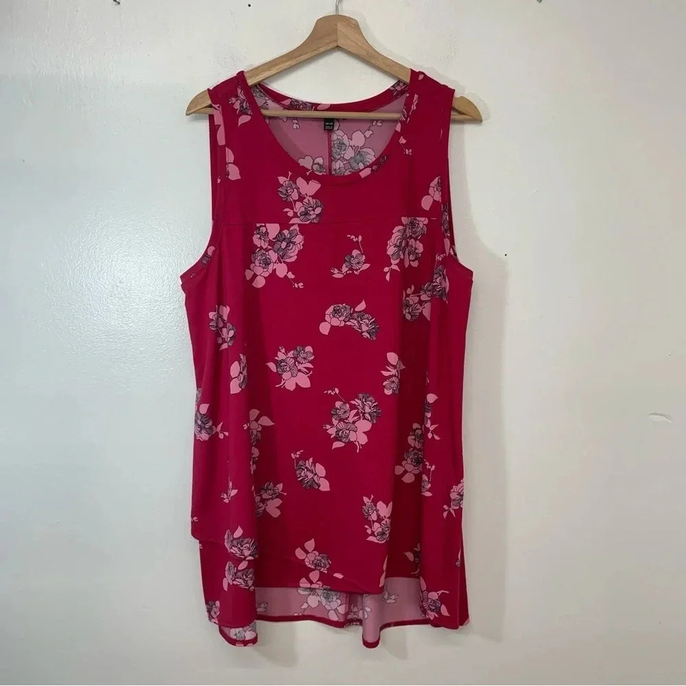 Lane Bryant Sleeveless Top Size 18/20 Pink Floral Tiered Hi Low Stretch Tunic
